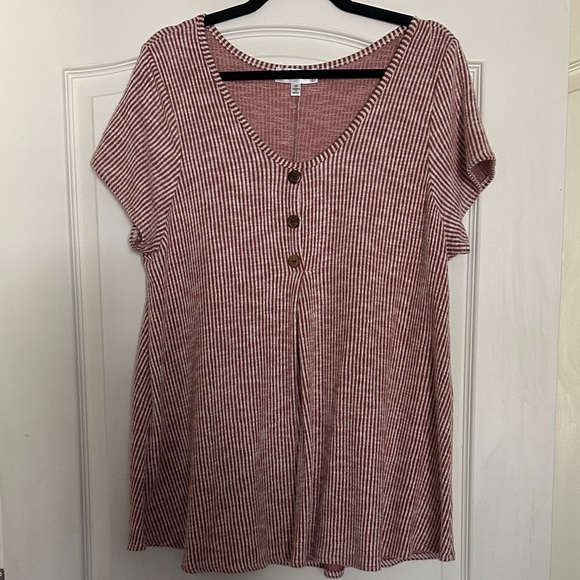 Star Vixen Women’s Plus 2X Striped Button-Front Top - Picture 1 of 5